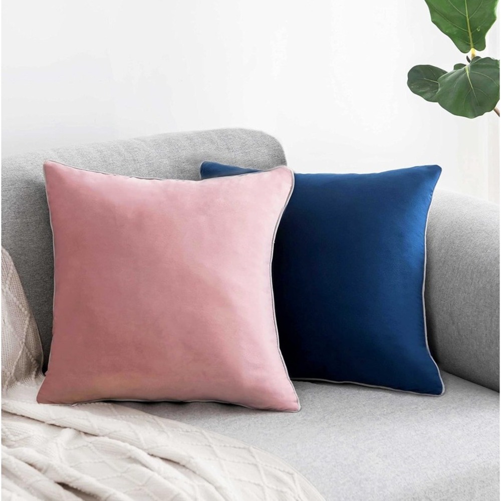 Solid Pillow Covers 18x18 Inch Velvet Invisible Zipper Pink Blue Green Set of 2